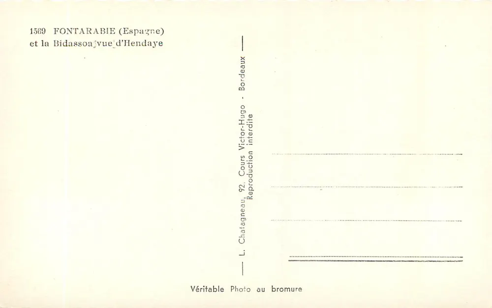 Fontarabie (Espagne) — vue d'Hendaye — Éditeur Elcé - Verso