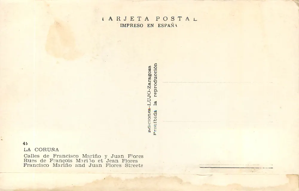La Coruña — Straßen von Francisco Mariño und Juan Flores — Editions Llano-Zaragoza - Rückseite