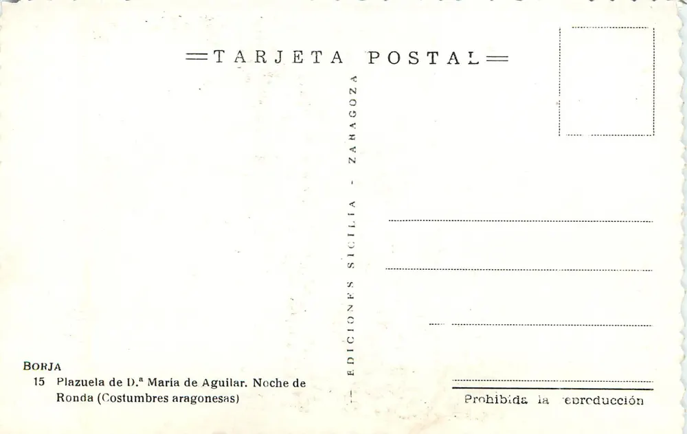 Plazuela de D.ª María de Aguilar — Noces de Ronda — Editionen Sicilia Zaragoza - Rückseite