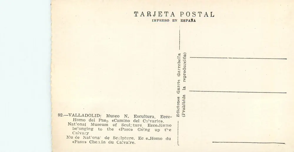 Ecce Homo — Rzeźba z «Camino del Calvario» — Wydawnictwo García Garrabella, Valladolid - Rewers