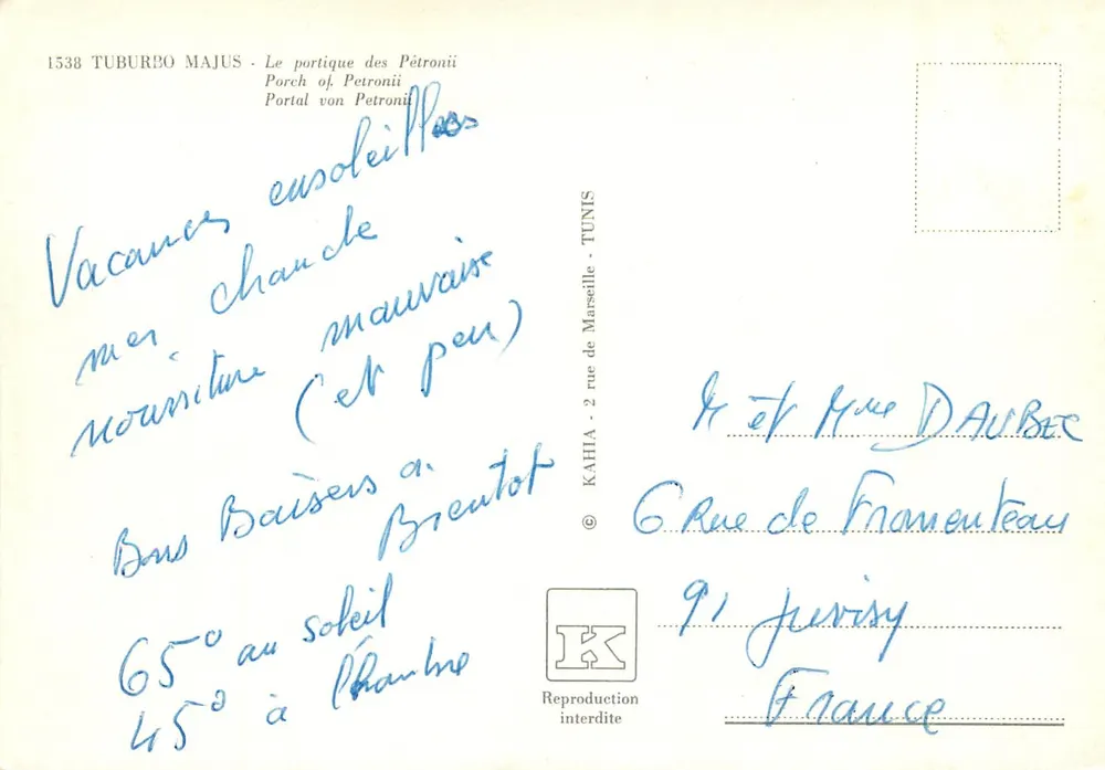 Der Portikus der Pétronii — TUNIS — Verlag KAHIA - Rückseite