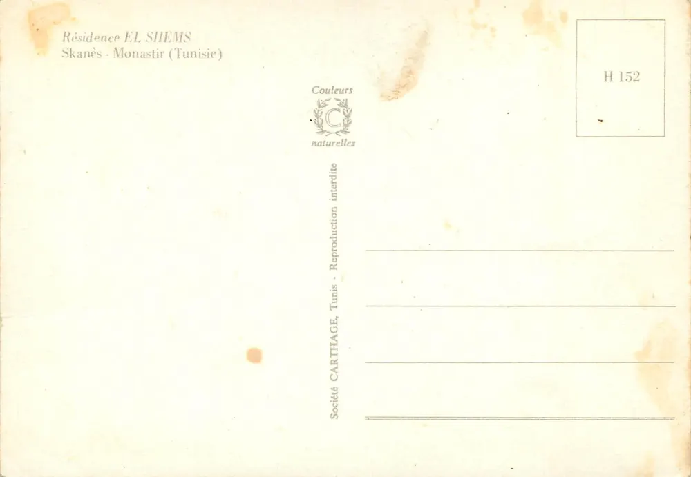 Residência EL SHEMS — Skanès - Monastir (Tunísia) — Sociedade CARTHAGE - Verso