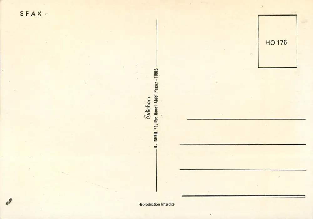 Vista da cidade de Sfax — editora Éditions Abdel Gamel — n° de série HO 176 - Verso