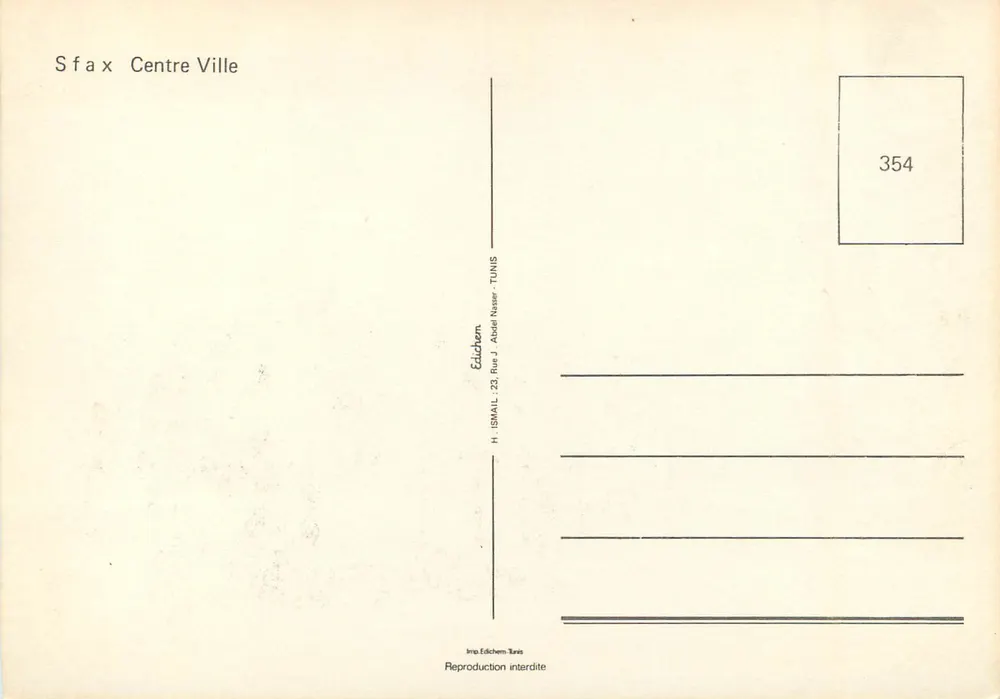 Sfax Centro da Cidade — editor Édichem, n° 354 - Verso
