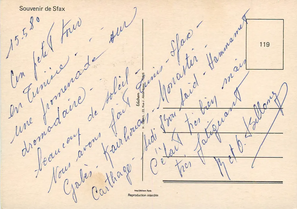 Sfax — Lembrança de Sfax — Editor H. SMAIL, Tunísia - Verso