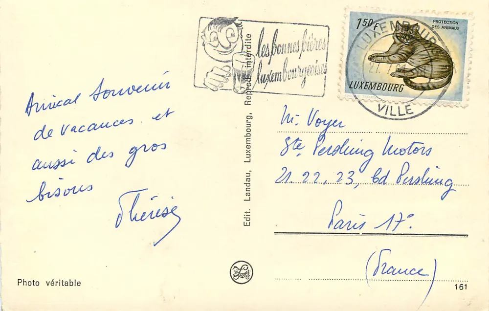 Luxemburg, Avenue de la Liberté — Ansicht des Hôtels de Paris — Éd. Les Bonnes Bières Luxembourgeoises - Rückseite