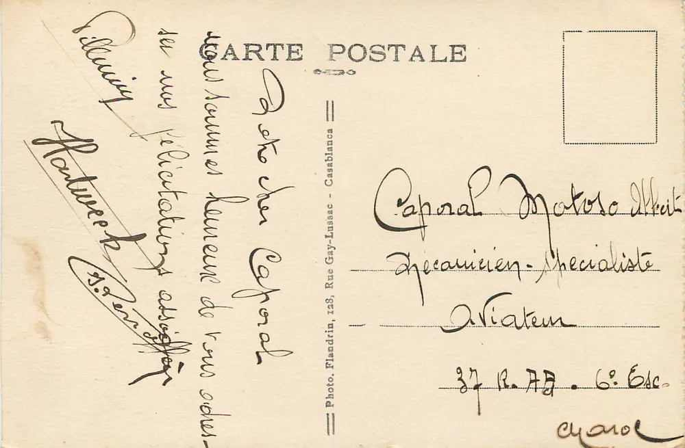 Campanha do MAROC — Abastecimento de um posto — Foto Flandrin n°3002 - Verso