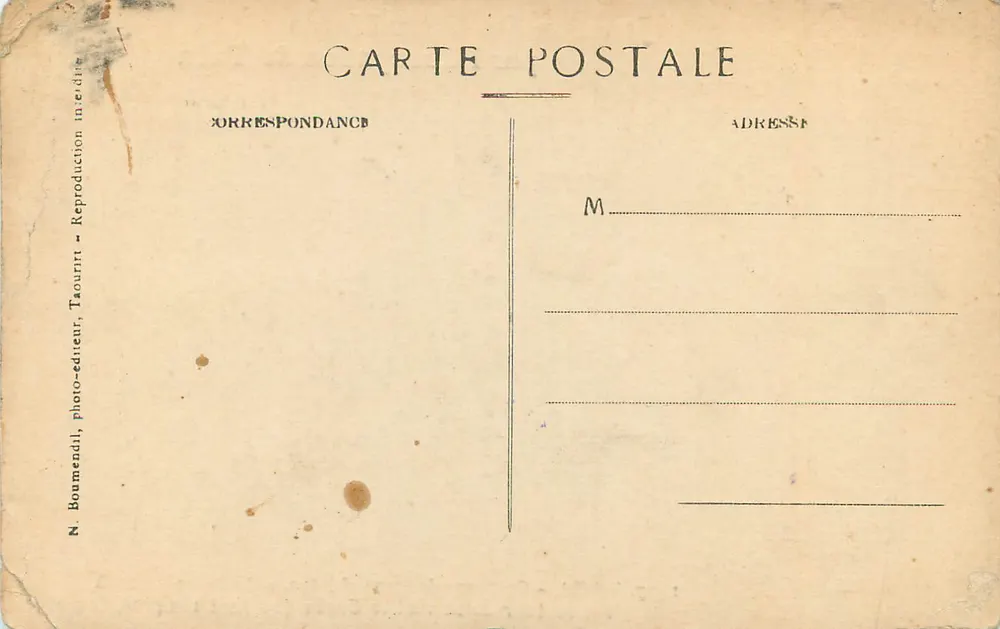 Verbindung der beiden Marokkos durch die Besetzung von Taza — Kommando des Zuges der Kolonne innerhalb der alten Kasbah (10. Mai 1914) — N. Boumendil, Taourirt - Rückseite