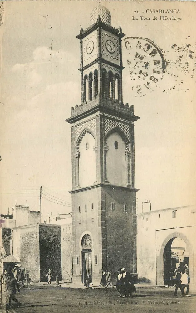 Casablanca — La Tour de l'Horloge — Édit. Madelaine, photo M. Trompette - Recto