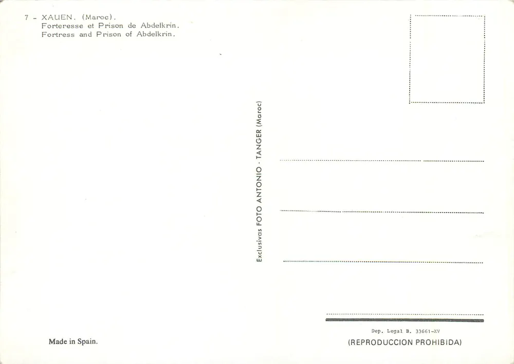 Fortezza e Prigione di Abdelkrin — Tanger — Editore Antonio, serie 33661-XV - Verso