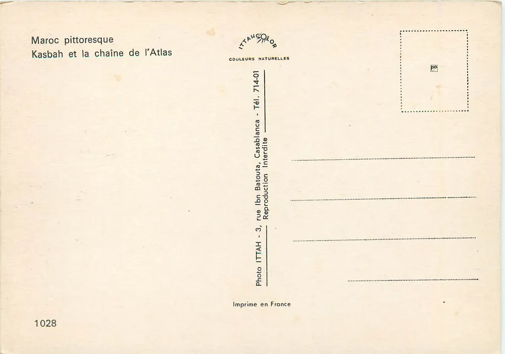 Kasbah und die Kette der Atlasberge — pittoreskes Marokko — ITTAHCOLOR, Serie 714-01 - Rückseite