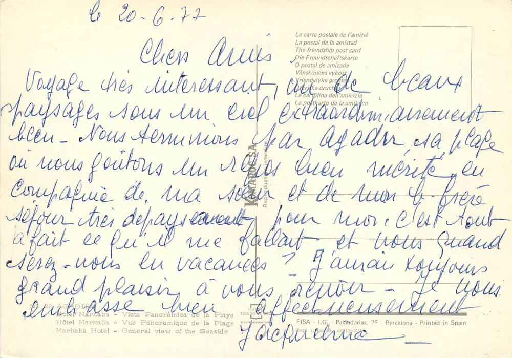 Hotel Marhaba — Panoramablick auf den Strand — FISA - I.G. - Palmaçarias, 28 - Barcelona - Rückseite