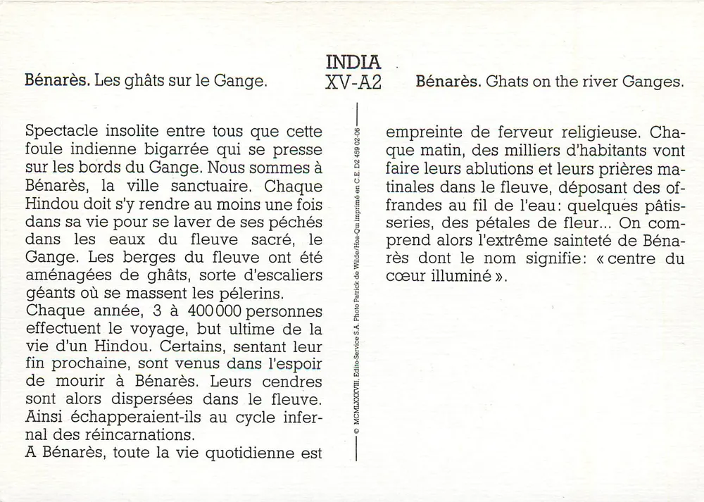 Bénarès. Os ghâts no Gange — INDIA XV-A2 - Verso