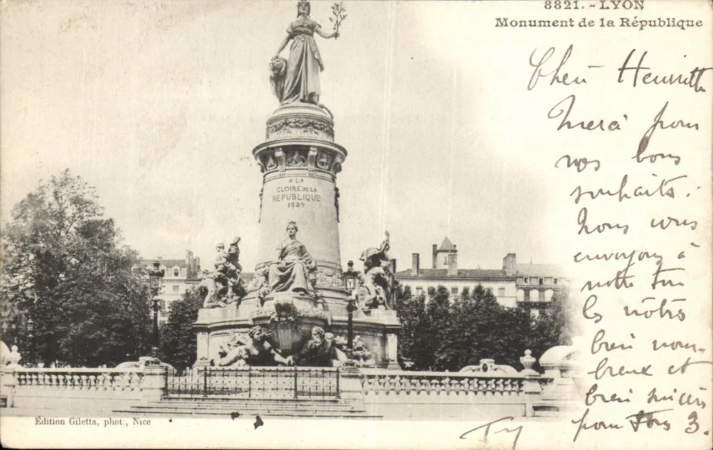 Lyon - Monument da República — Edição Gilettà, fot. Nice, n° 8821 - Frente
