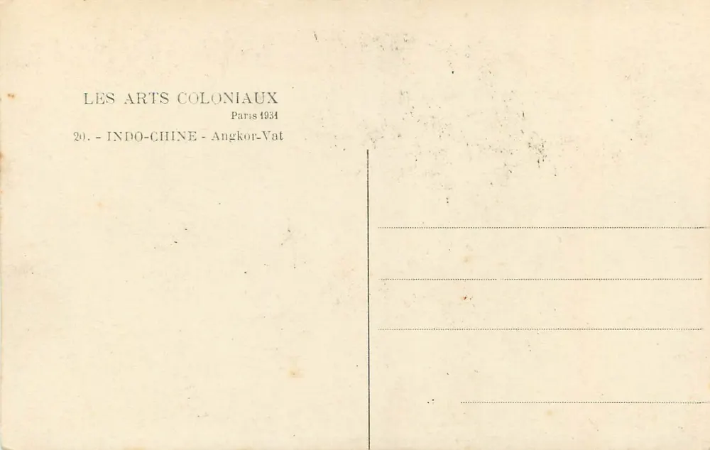 Angkor-Vat — Indochina — Wydawca: LES ARTS COLONIAUX, Paryż 1934, nr 20 - Rewers