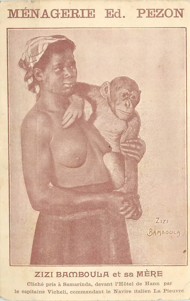 Zizi Bamboula et sa Mère — statue en bois sculptée — Éd. PEZON - Anverso