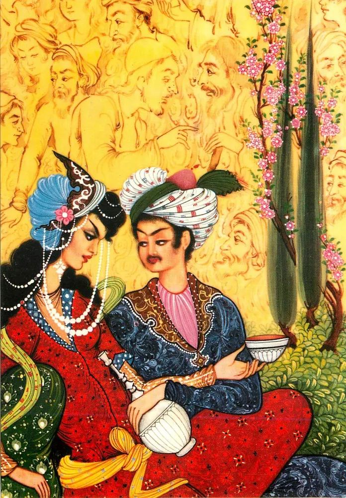 जीवन के दृश्य — पर्शियाई वस्त्र में एक जोड़ा — रॉयलफोटो, इटली में छापा - आगे