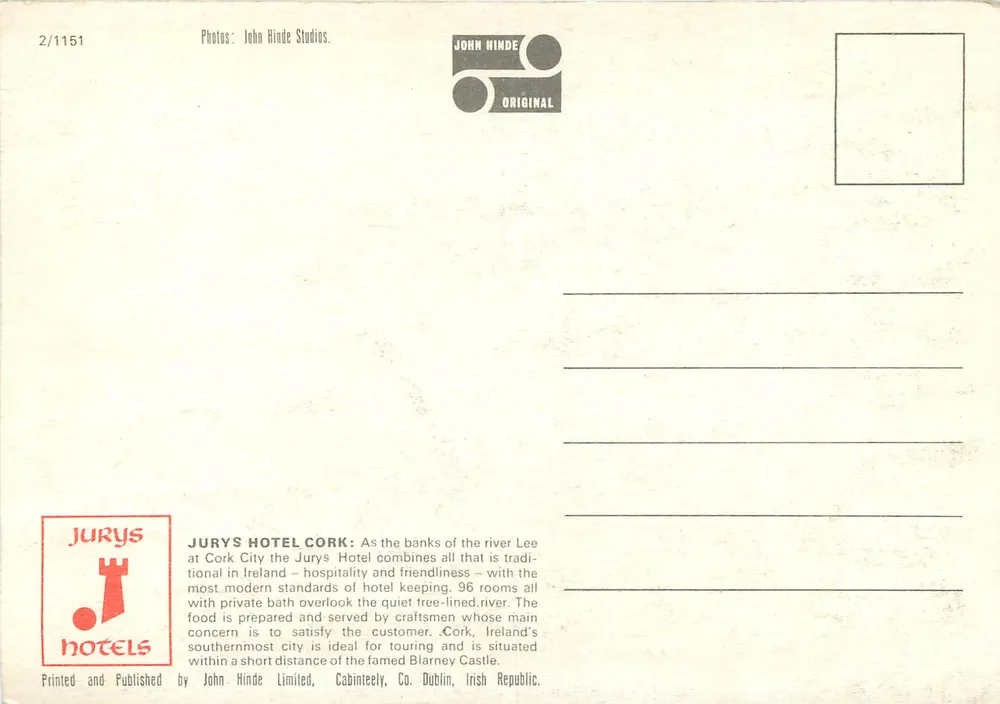 Hotel Jurys — Western Road, Cork, Irlanda — John Hinde Studios - Reverso
