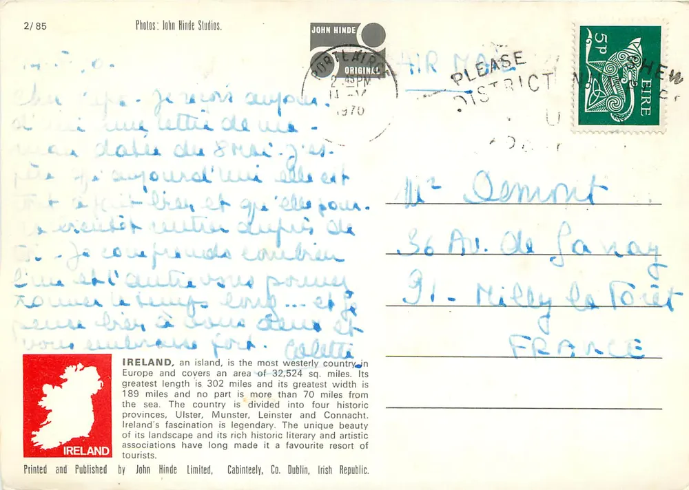 SAUDAÇÕES DA IRLANDA — John Hinde Limited, Cabinteely, Co. Dublin - Verso