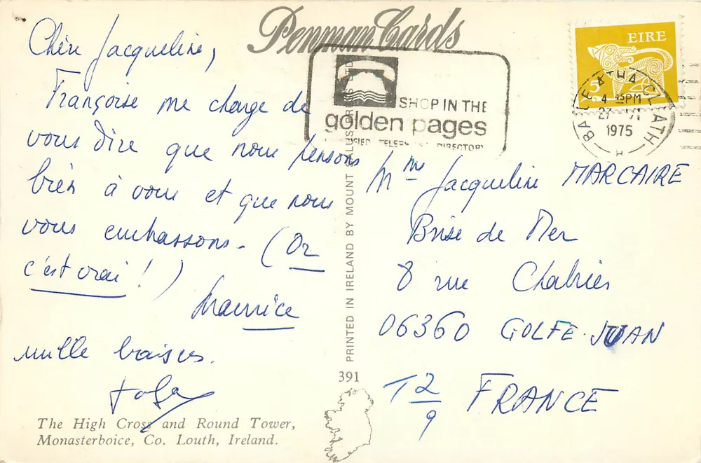 Hohes Kreuz und Rundturm — Monasterboice, Co. Louth, Irland — Penman Cards - Rückseite