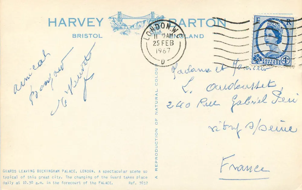 Guardas Saindo do Palácio de Buckingham — Troca de Guardas — Harvey & Barton - Verso