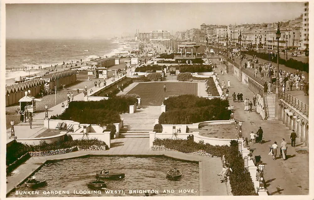 Sunkens Gardens (Looking West), Brighton and Hove — A.W.W. Real Photograph Series - Recto