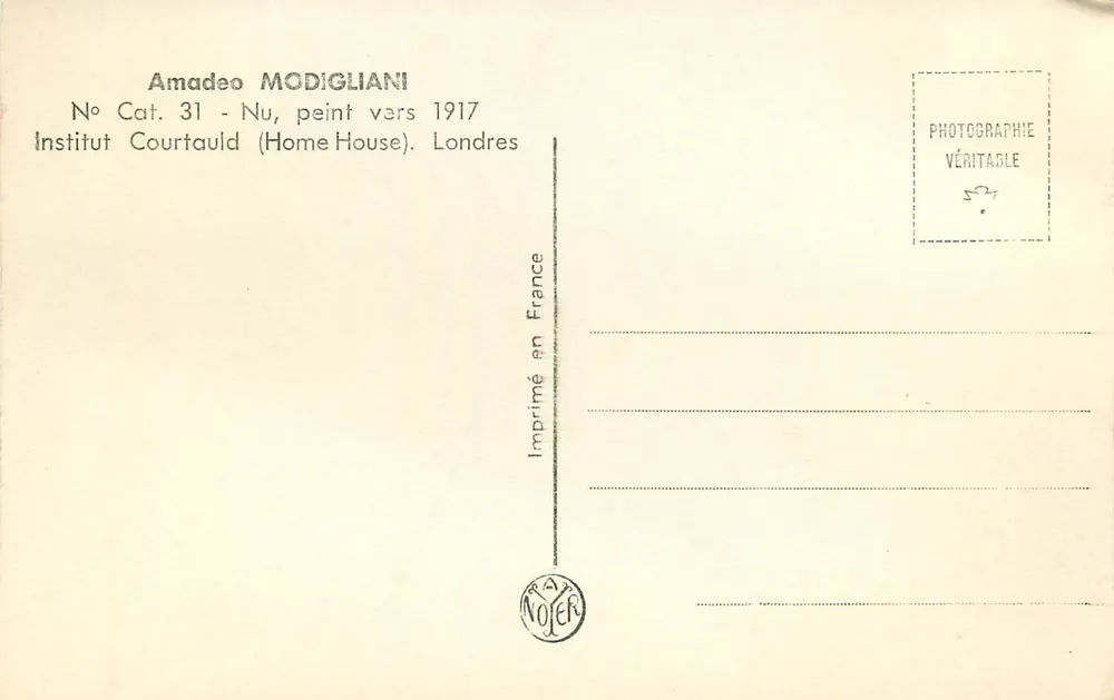 Nu de Modigliani — peint vers 1917 — Institut Courtauld (Home House), Londres - Verso