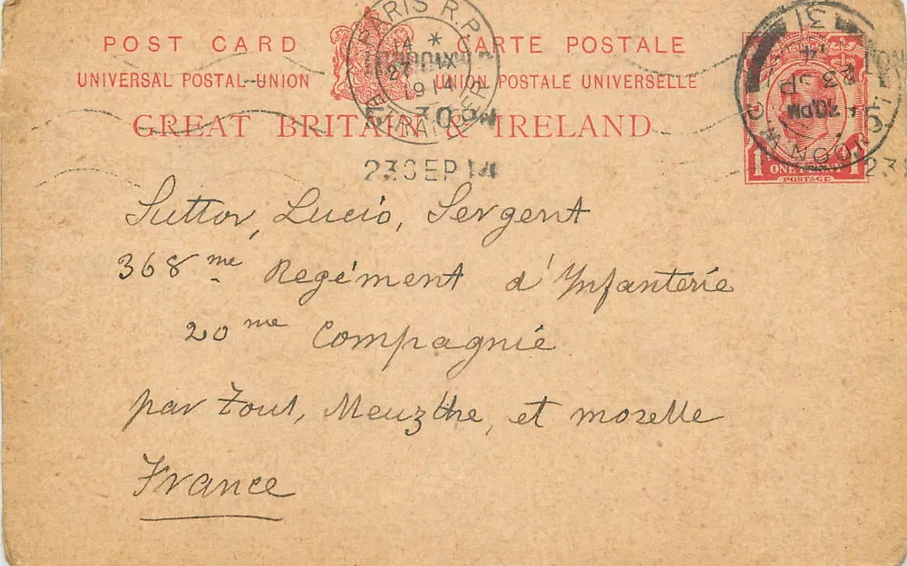 Londres — Lettre à Lucio Lutter, soldat — éditeur Great Britain & Ireland - Recto