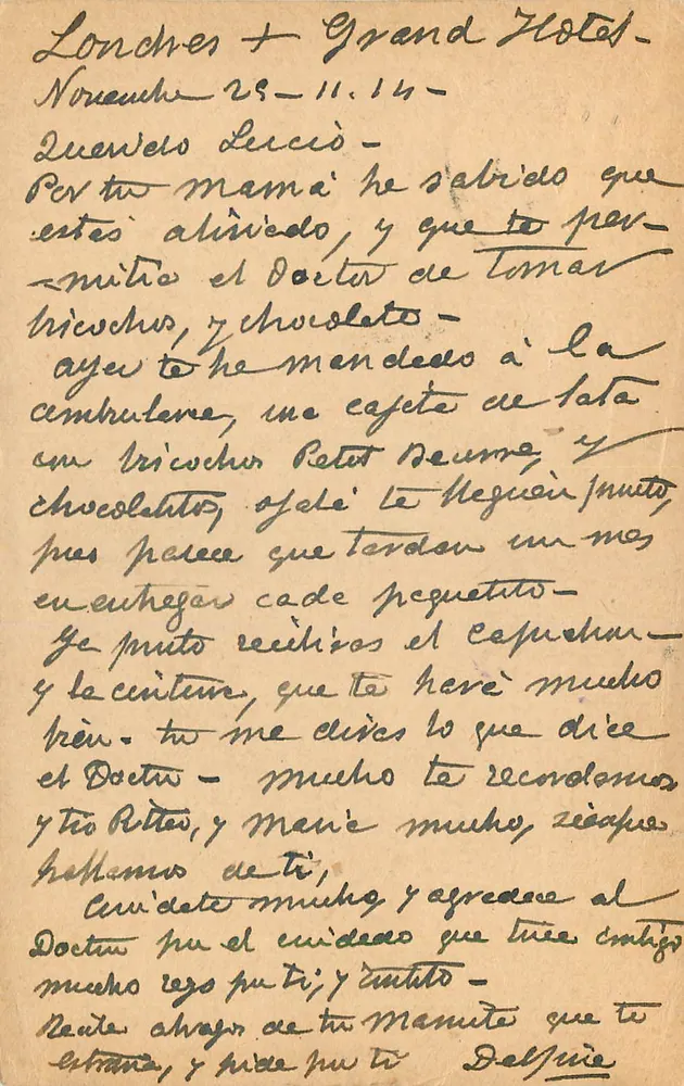 Carte postale de Londres — Grand Hotel — destinée à un soldat en traitement à l'ambulance n°2 — éditée par Great Britain & Ireland - Verso