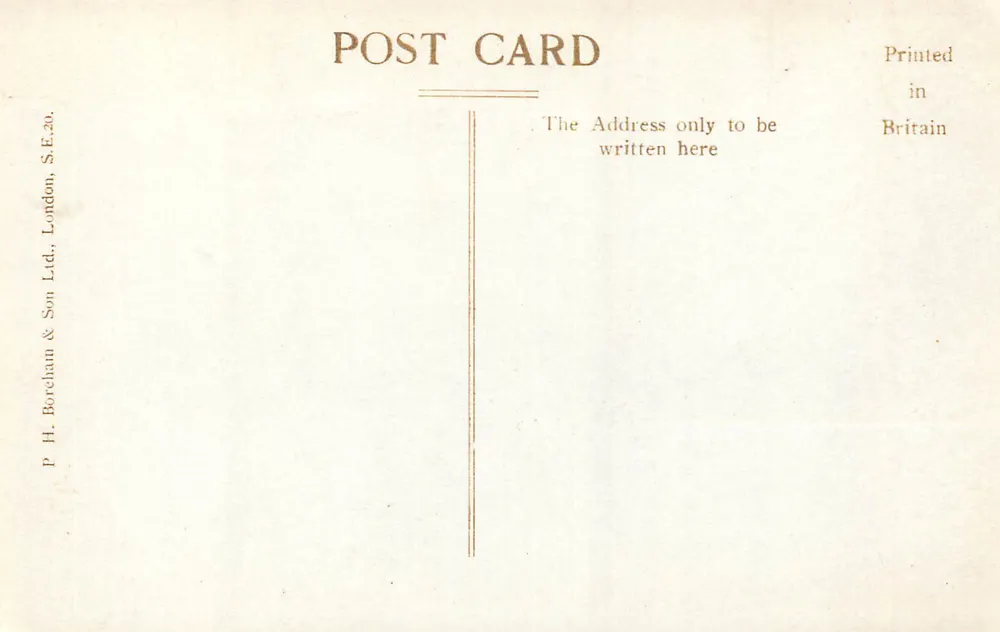 Hyde Park Corner — vista animada com ônibus e carros — P. H. Boreham & Son Ltd., S.E.20 - Verso