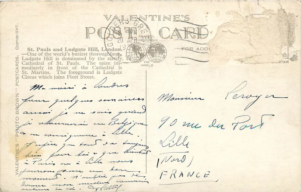 St. Pauls and Ludgate Hill, London — Valentine's Photo Brown Postcards, n° 98645 - Verso