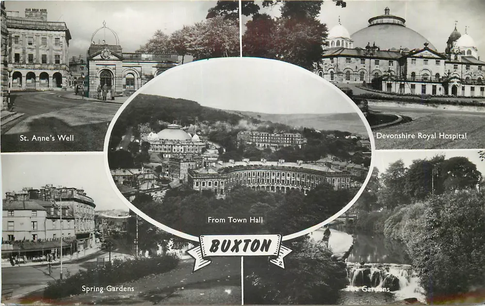 Buxton — Panoramablick und Hauptsehenswürdigkeiten — Verlag J. Salmon Ltd. - Vorderseite