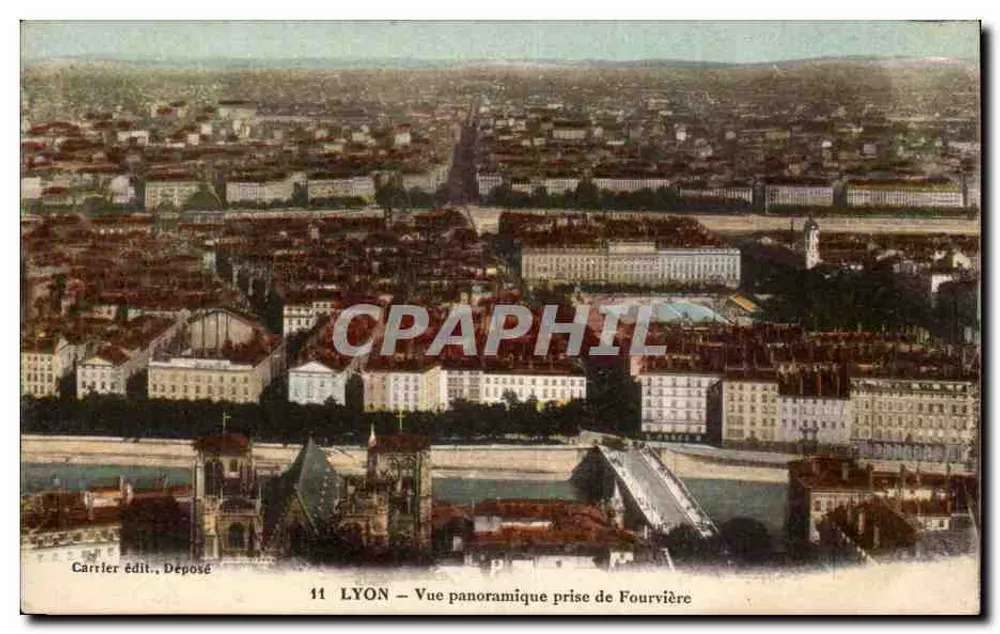 LYON — Panoramablick von Fourvière — Carrier edit., Déposé, n°11 - Vorderseite
