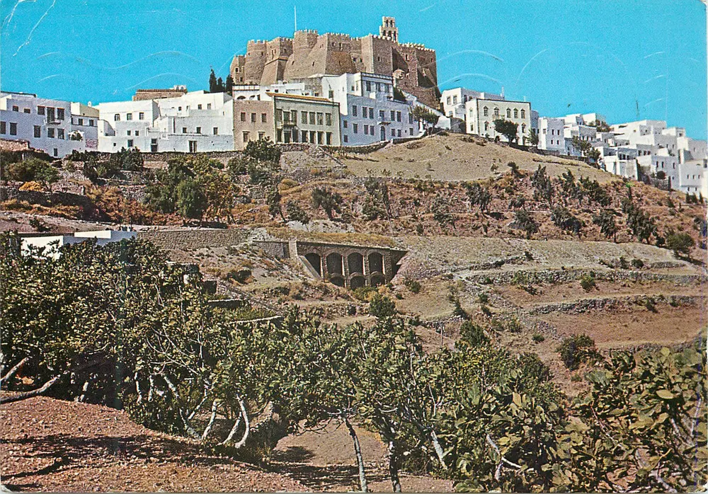 Patmos, Chora — Le Monastère de Haghios Ioannis Theologos — Éditeur Delta, n° Δ-637 - Recto