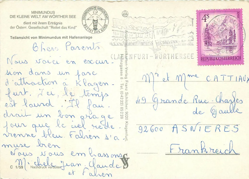Minimundus — Miniatur des Wörthersees — Verlag Anschlagkarten-Verlag Franz Schlicher - Rückseite