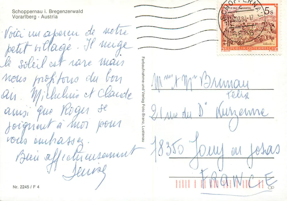 Schoppernau — village enneigé avec église — Foto Branz, Lustenau - Verso