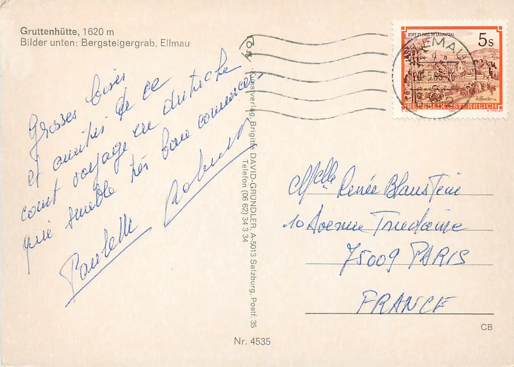 Wilder Kaiser — Gruttenhütte, Tirolo — editore David-Grundler, n° 4535 - Verso