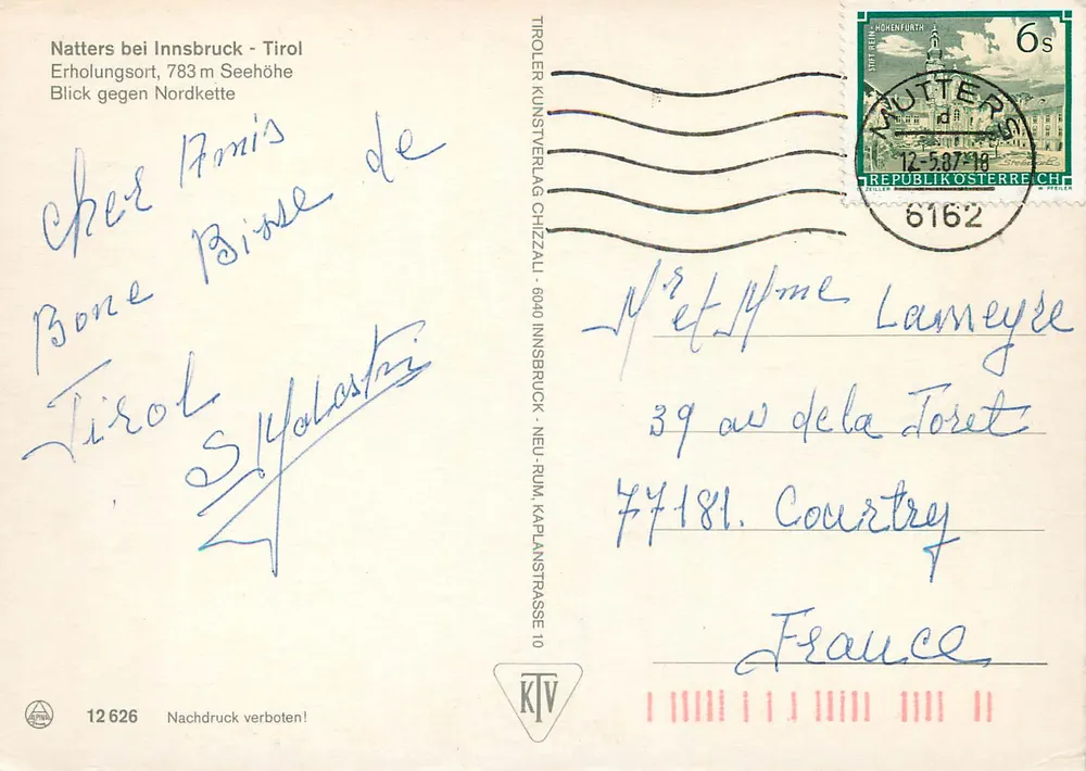 Natters bei Innsbruck — Erholungsort, 783 m Seehöhe — Tiroler Kunstverlag Chizzau, n° 12 626 - Verso