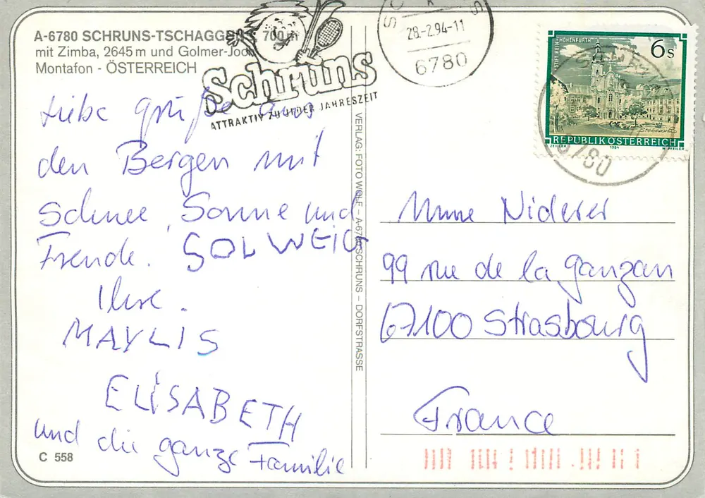 Schruns-Tschaggern — Montafon, Austria — Publisher Schruns, No. C 558 - Back