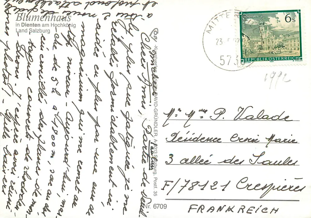Blumenhaus in Dienten am Hochkönig — Land Salzburg — Verlag Kustenwerte David Gründler, Nr. 6709 - Rückseite