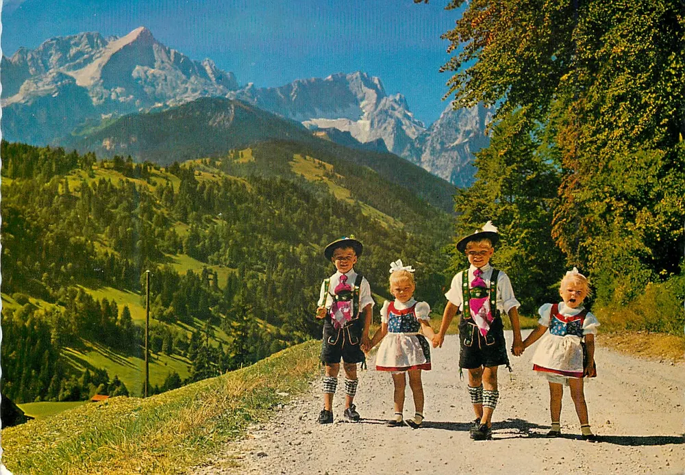 Crianças em traje tradicional — Alpenverlag Wels Nr. 12 — Alpes austríacos - Frente