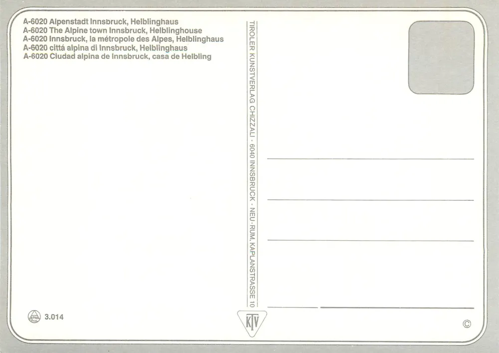 Innsbruck — Helblinghaus — Tiroler Kunstverlag Chizlali - Rückseite