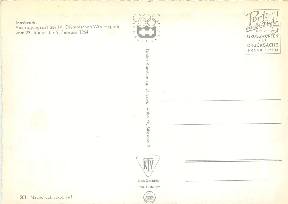 Innsbruck — Olympiastadt 1964 — Tiroler Kunstverlag - Verso