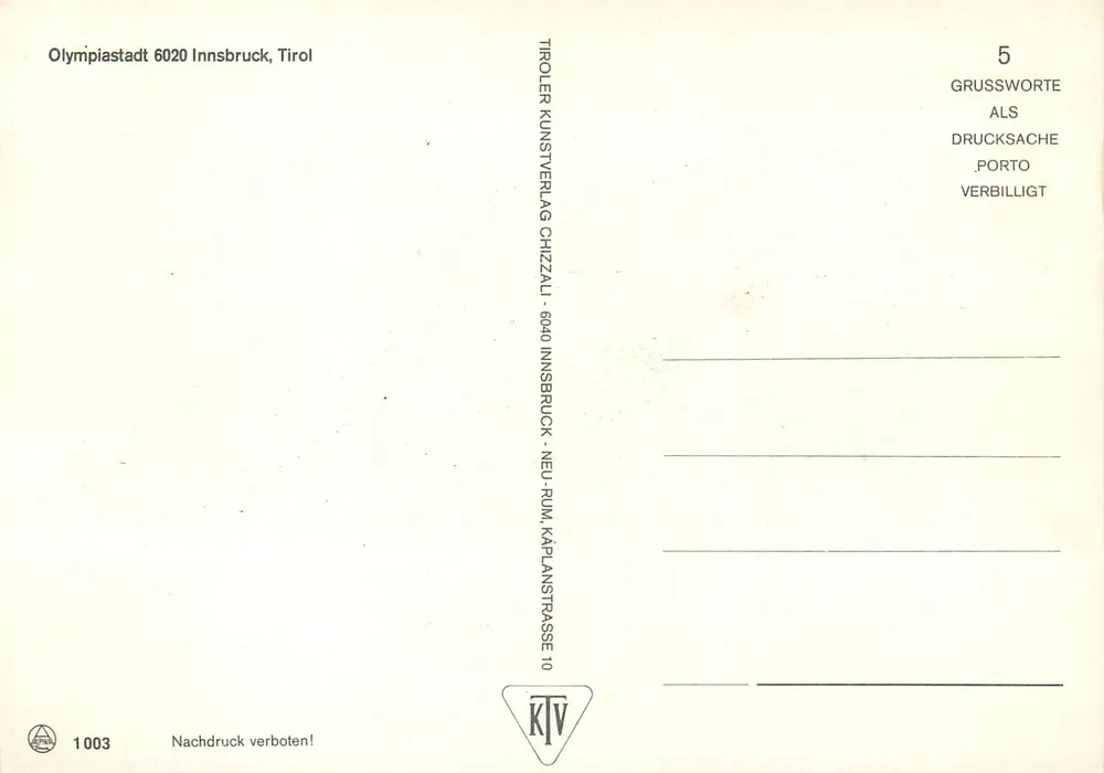 Innsbruck — Panoramablick und Denkmäler — Tiroler Kunstverlag Chizzali - Rückseite