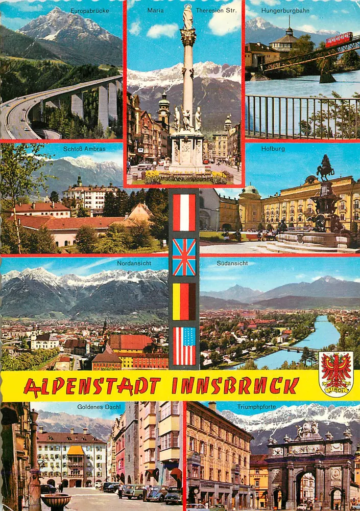 Alpenstad Innsbruck — panoramische uitzicht met monumenten en bergen — uitgever KTV - Voorkant