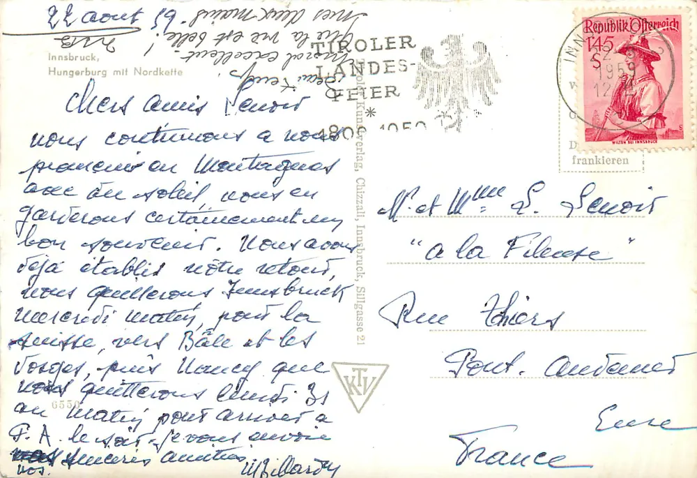 Innsbruck mit Nordkette — Tiroler Landes-Heier — éditeur Tiroler Landes-Heier, n° 4809 - Verso