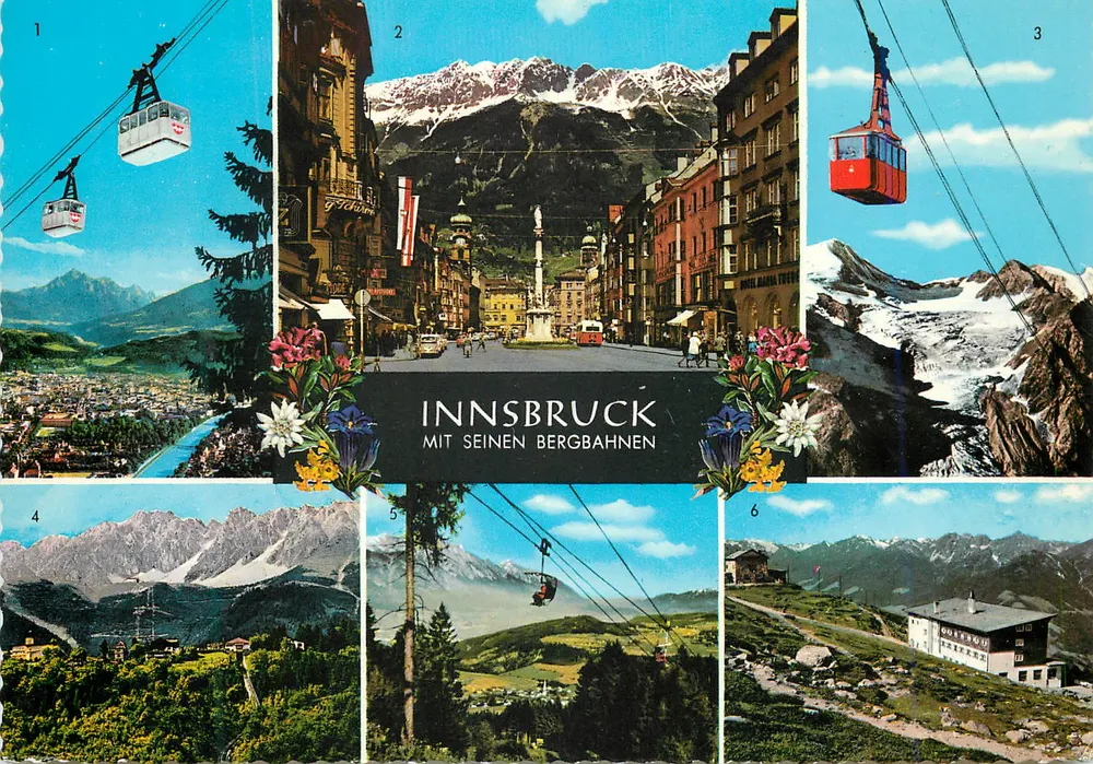 Innsbruck — avec ses montagnes et ses remontées mécaniques — Alpenstadt Innsbruck, KONGRESS-STADT, éditeur KTV - Recto