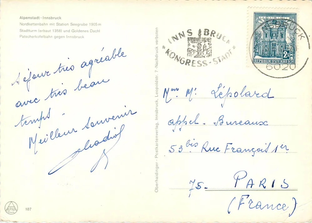 Innsbruck — Tour de la ville et téléphérique — éditeur Alpina, n° 107 - Verso