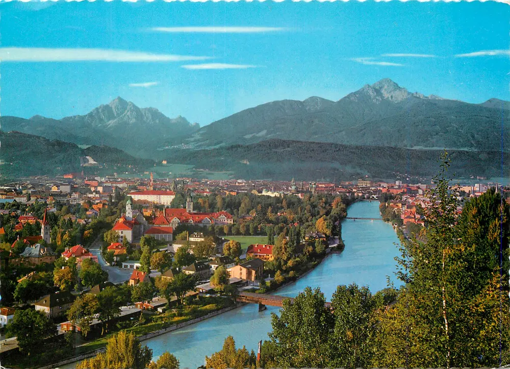 Innsbruck — vista panorâmica com o monte Kaisergebirge — editor Viktor Holy und Sohn - Frente