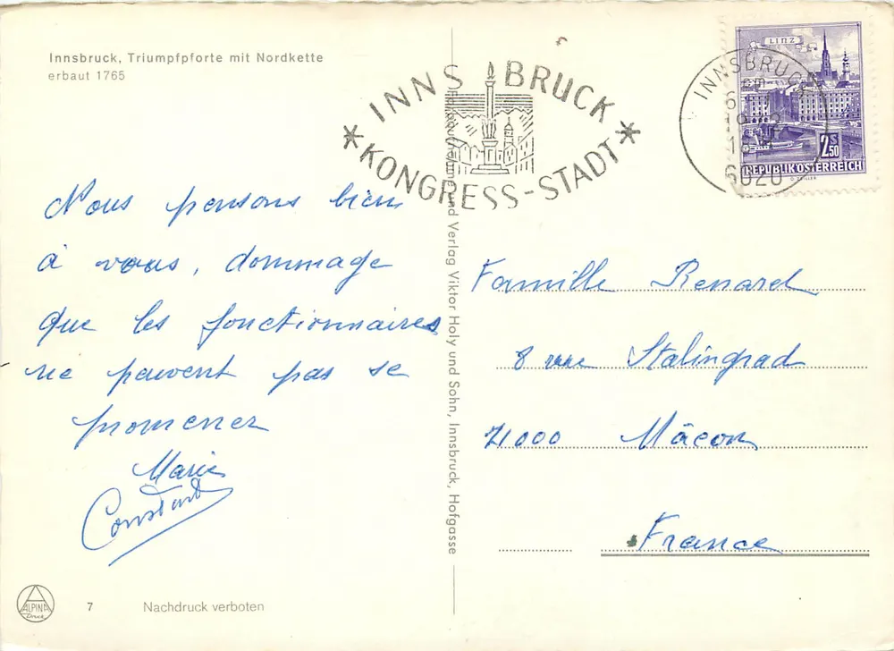 Innsbruck, Triumpfporte mit Nordkette — éditeur Alpina, n°7 - Verso